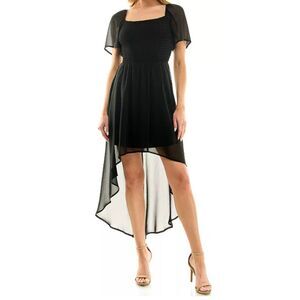 Lily Rose Black Smocked Chiffon High-Low Midi Dress - Size Large